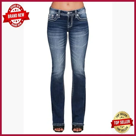 Mid-Rise Bootcut Jeans with Embroidered Wings and Rhinestone Details